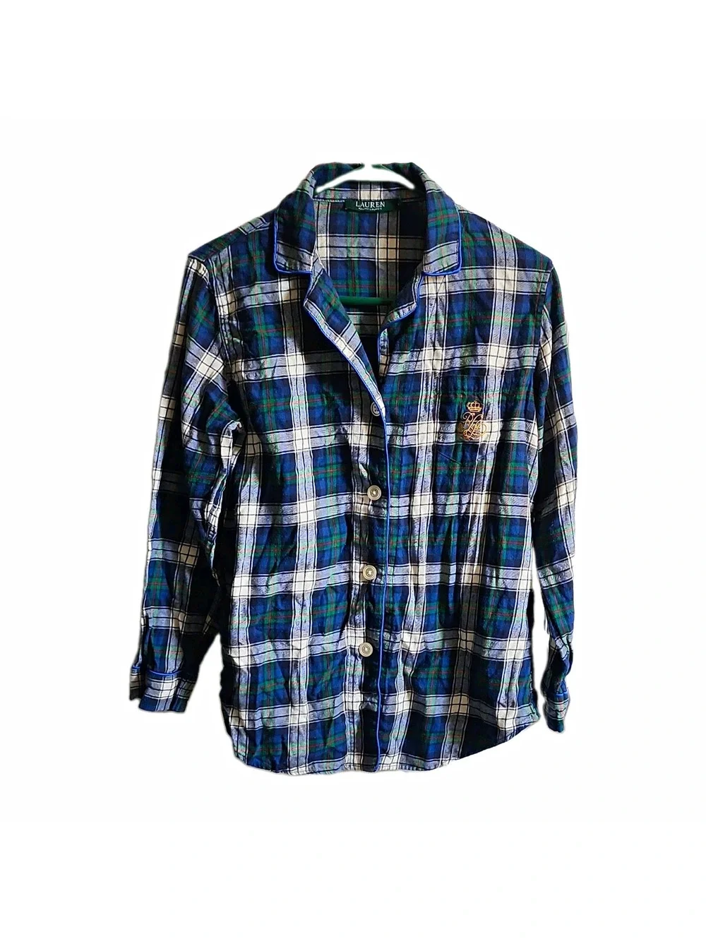Lauren Ralph Lauren Mens M Cotton Flannel Plaid Pajama Top Button Front